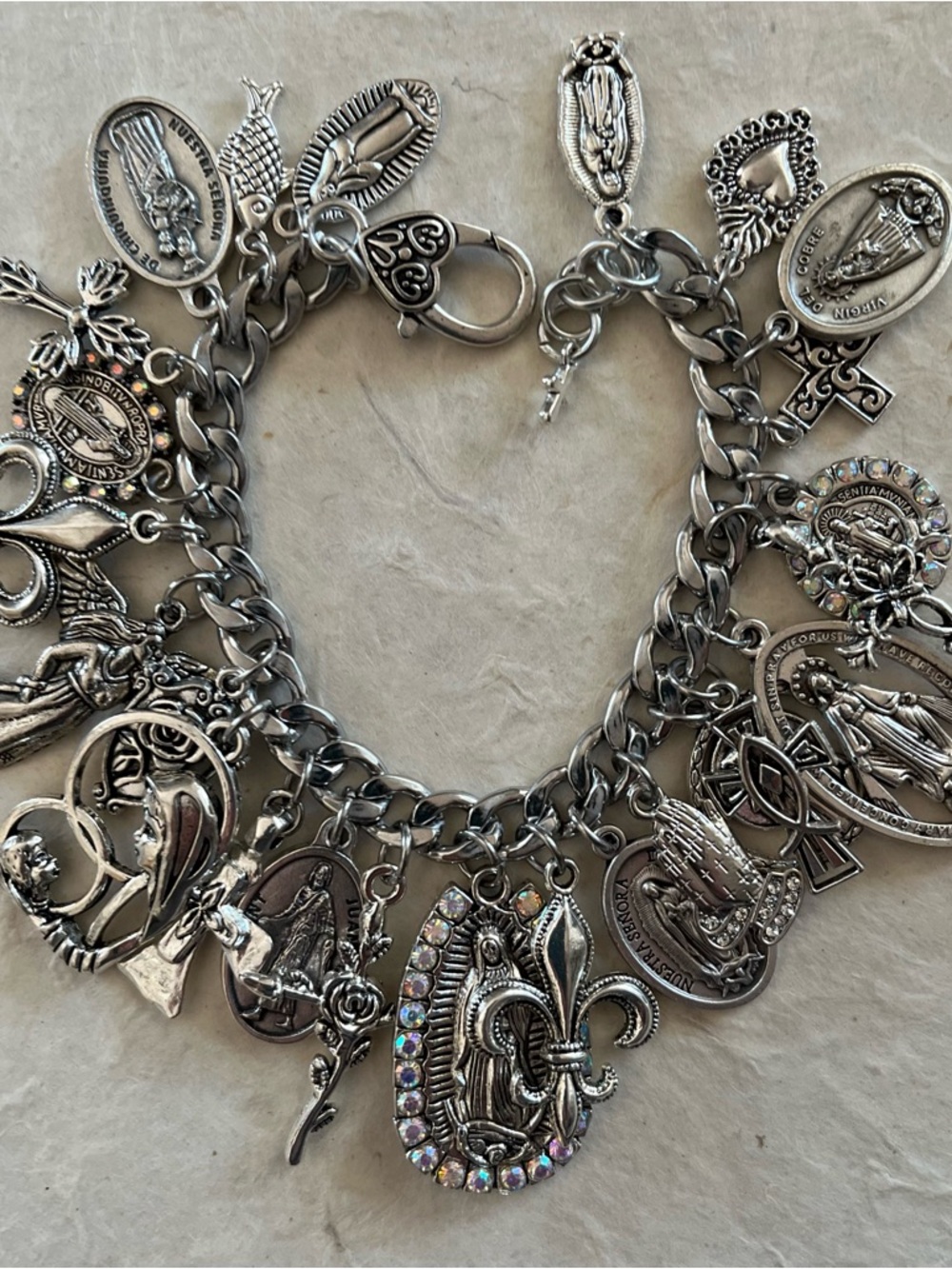 Charm Bracelet, Guadalupe, Saints Crosses Silver Tone Catholic All Saints Day - Picture 6 of 16